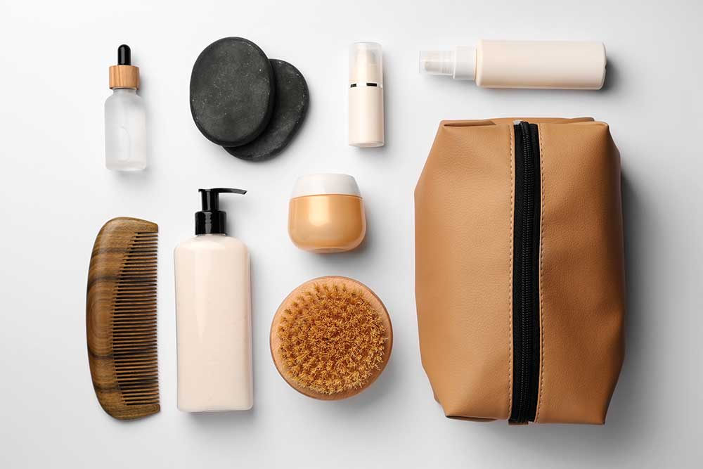 Travel Beauty essentials including skincare, sunscreen, makeup, haircare, grooming products, and toiletries for every trip