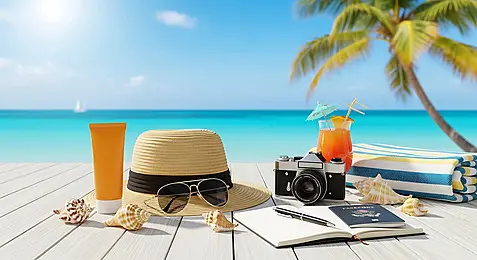 Travel Beauty essentials including skincare, sunscreen, makeup, haircare, grooming products, and toiletries for every trip