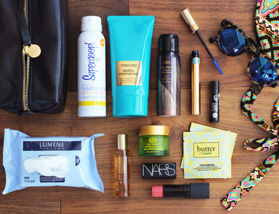 Travel Beauty essentials including skincare, sunscreen, makeup, haircare, grooming products, and toiletries for every trip