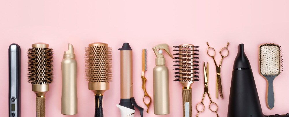 Hair Styling tools including straightener, curling iron and hair dryer