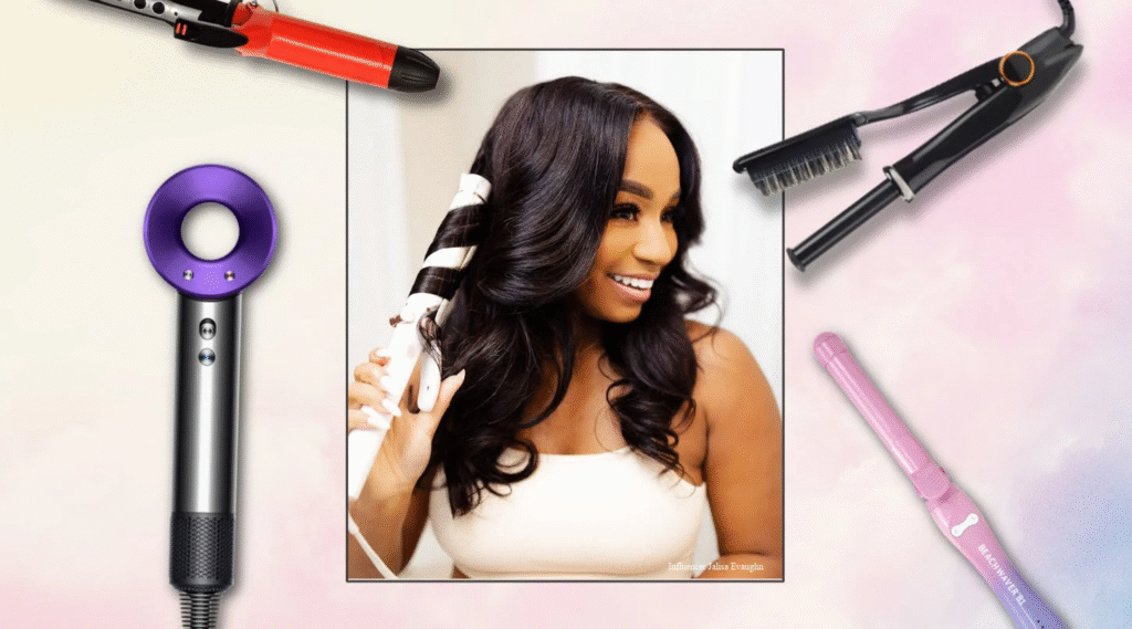 Hair styling tools including straightener, curling iron and hair dryer